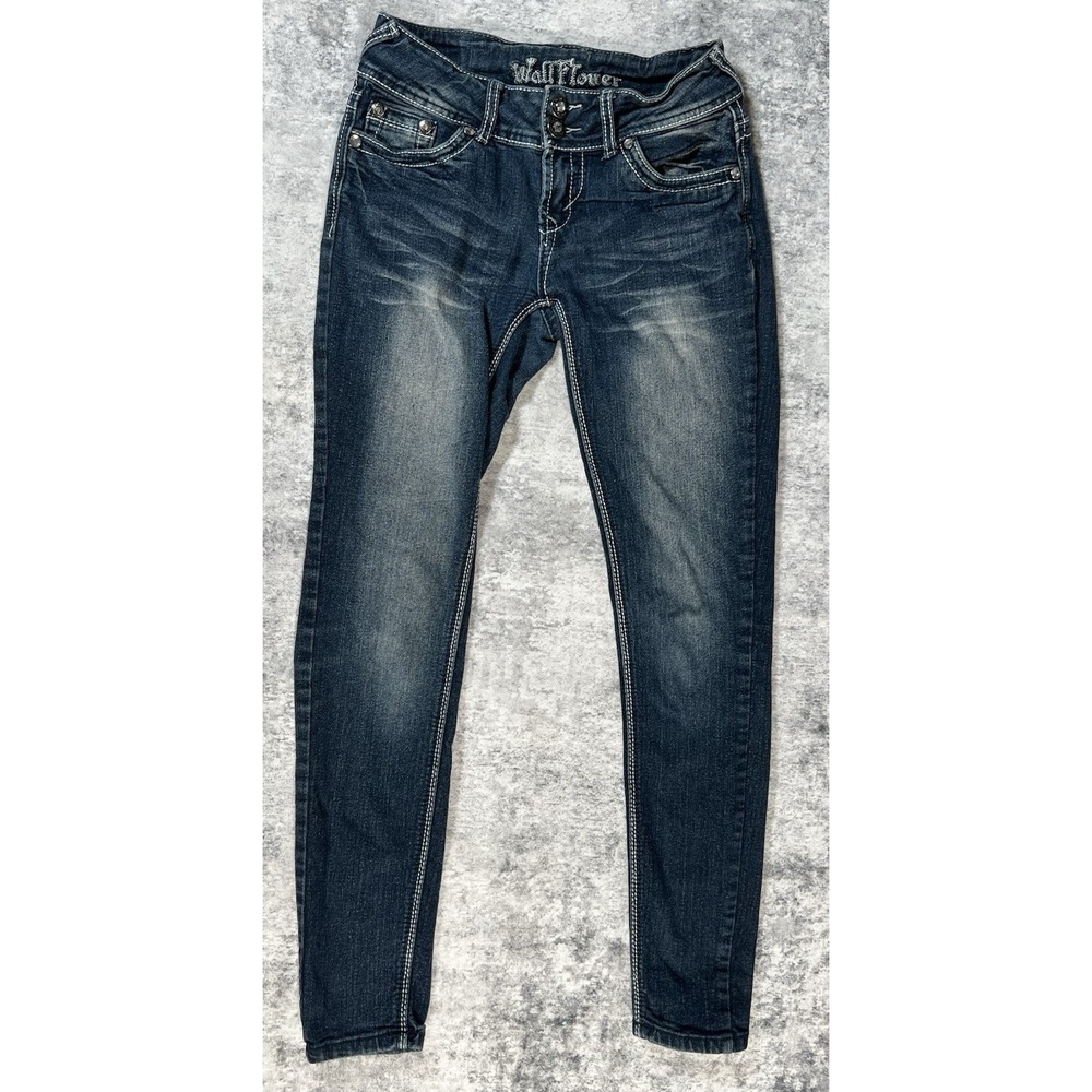 Wallflower Skinny Jeans Womens 27x29 Blue Denim Classic Embroidered Bedazzled